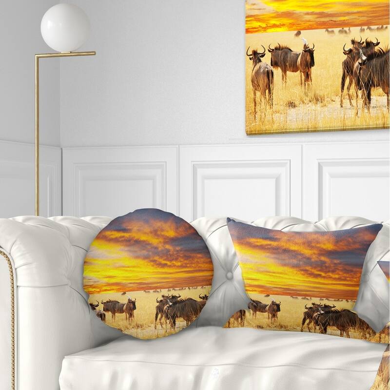 Designart 'Antelope Crowd At Sunset' African Throw Pillow - Rectangle - 12 in. x 20 in. - Medium