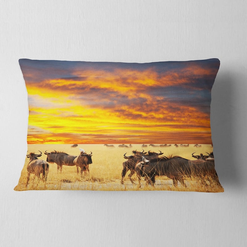 Designart 'Antelope Crowd At Sunset' African Throw Pillow