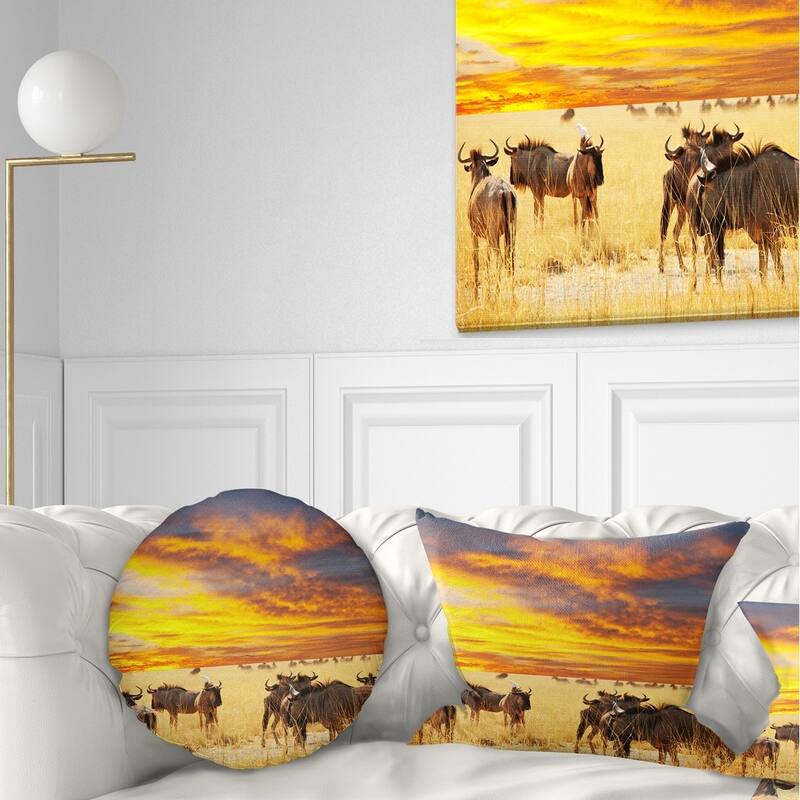 Designart 'Antelope Crowd At Sunset' African Throw Pillow - Round - 20 inches round - Large