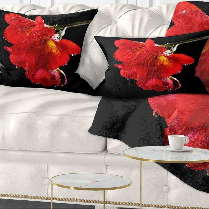 Designart 'Freesia Flower on Black Background' Floral Throw Pillow - Rectangle - 12 in. x 20 in. - Medium