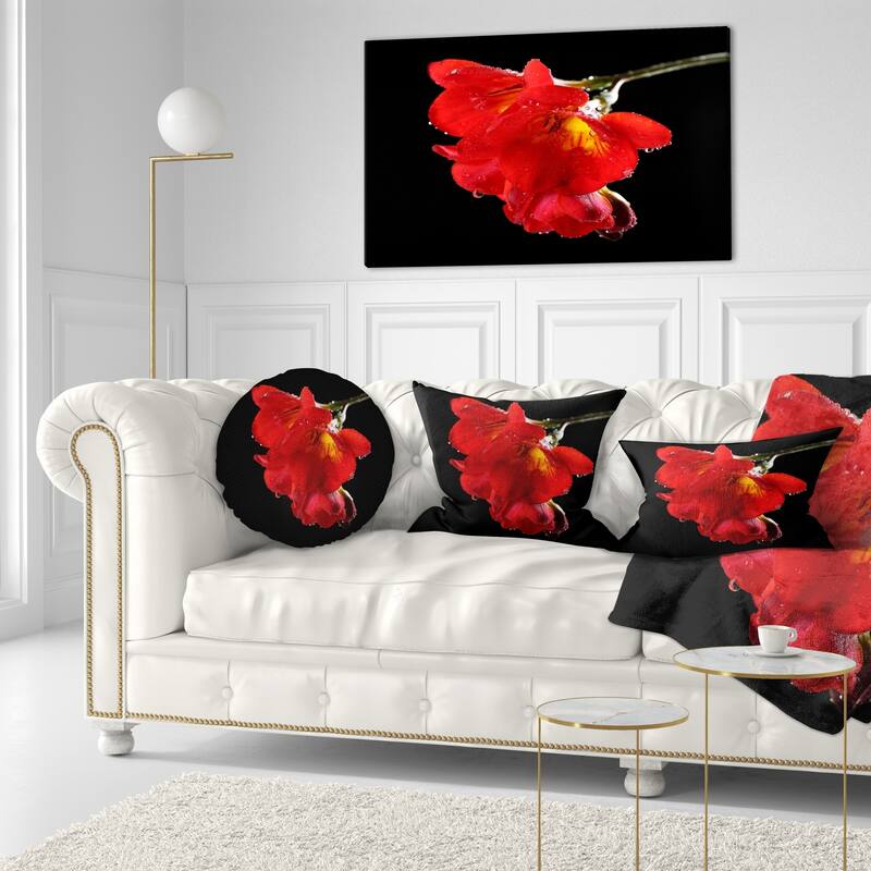Designart 'Freesia Flower on Black Background' Floral Throw Pillow