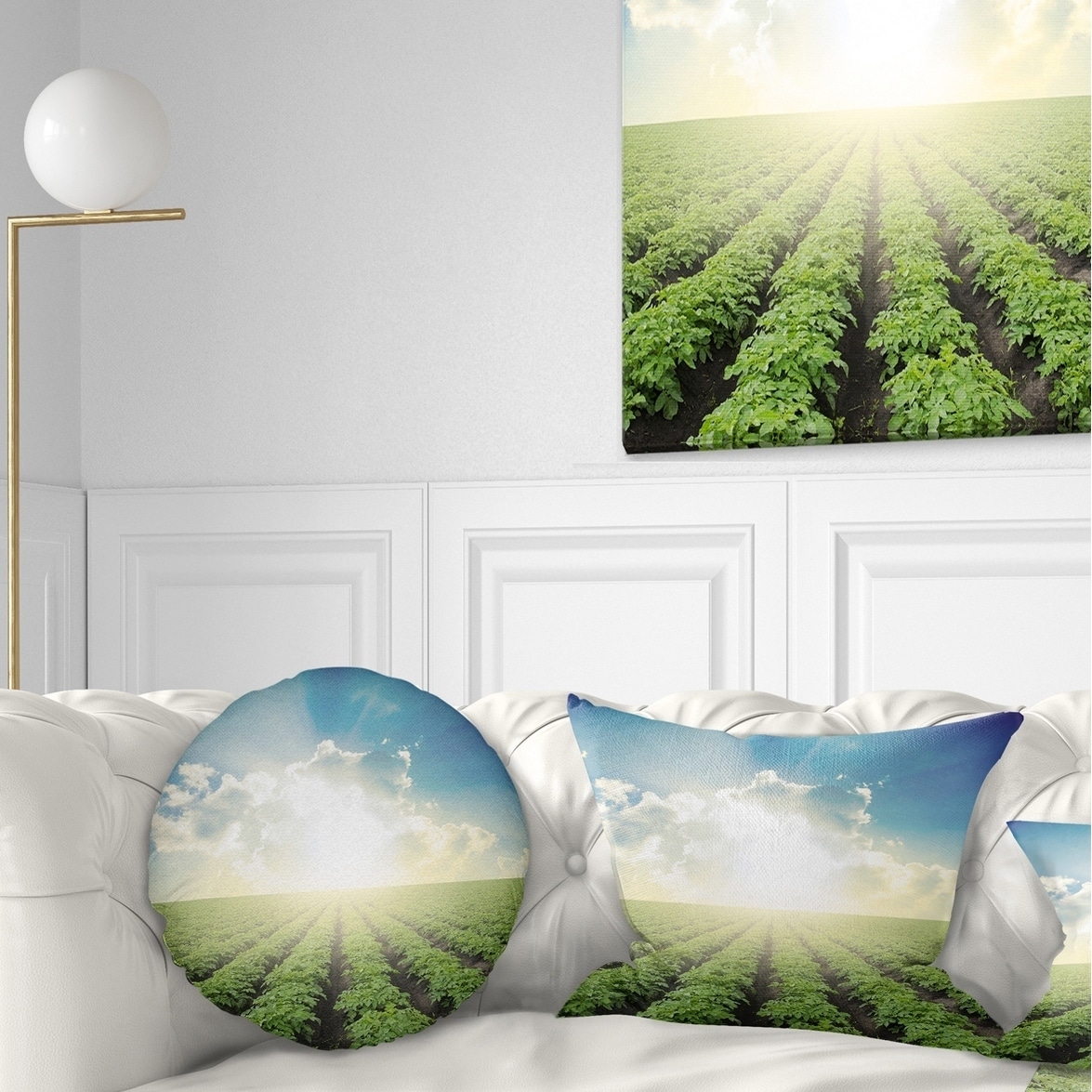 Designart Beautiful Potato Field At Sunset Landscape Printed Throw Pillow On Sale Overstock 20950263