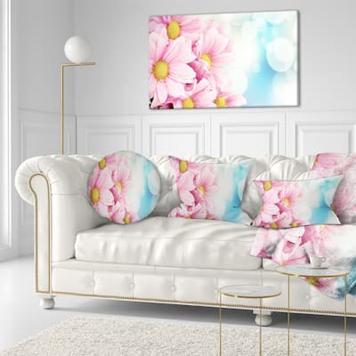 Designart 'Pink Flowers Bouquet on Blue' Floral Throw Pillow