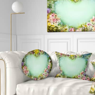 Designart 'Vintage Flowers with Heart Shape' Floral Throw Pillow
