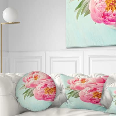 Designart 'Peony Flowers on Blue Background' Floral Throw Pillow
