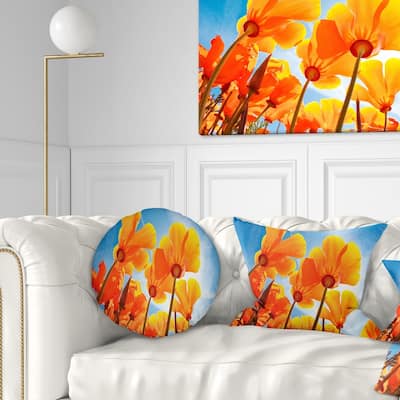 Designart 'Yellow Spring Flowers on Blue' Floral Throw Pillow