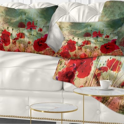 Designart 'Wild Red Poppy Flowers in Sky' Floral Throw Pillow
