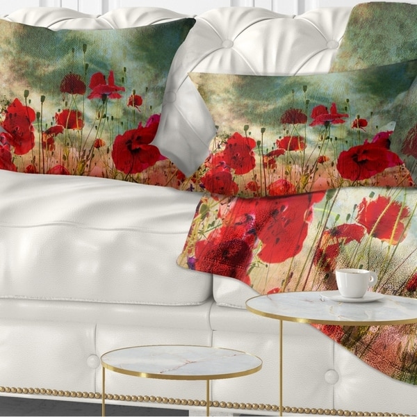 Designart 'Wild Red Poppy Flowers in Sky' Floral Throw Pillow