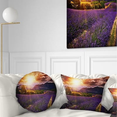 Designart 'Beautiful Sunset over Lavender Field' Floral Throw Pillow