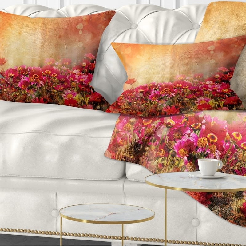 Designart 'Spring Little Flowers at Sunset' Floral Throw Pillow - Rectangle - 12 in. x 20 in. - Medium