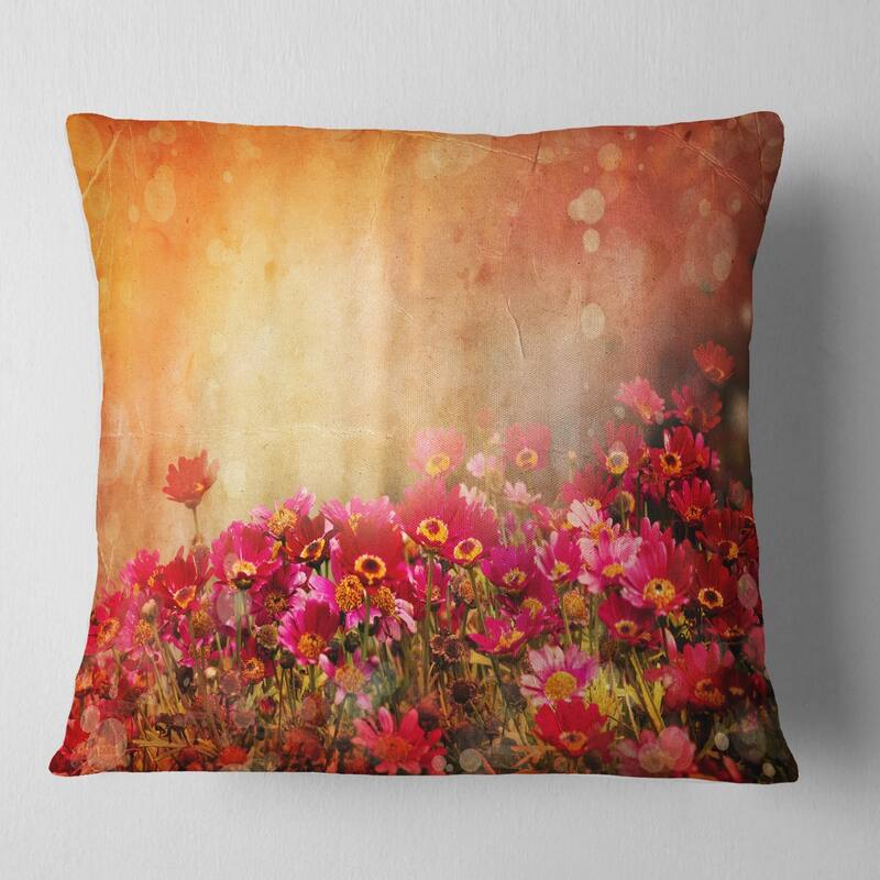Designart 'Spring Little Flowers at Sunset' Floral Throw Pillow - Square - 26 in. x 26 in. - Large