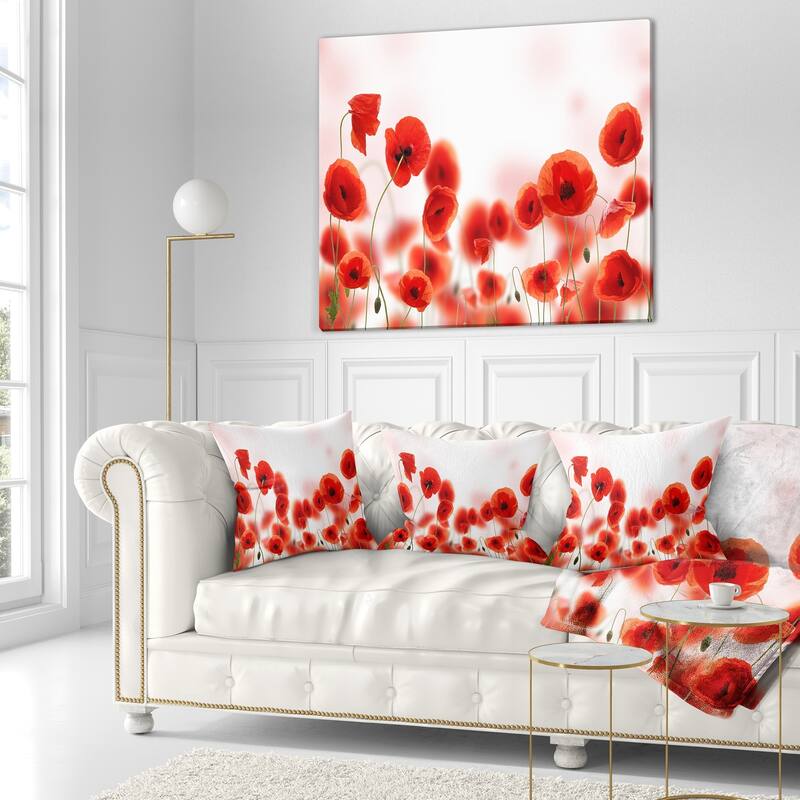 Designart 'Poppy Flowers on Pink Background' Floral Throw Pillow