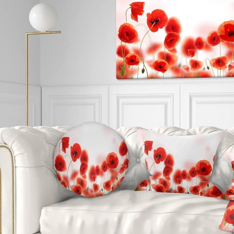 Designart 'Poppy Flowers on Pink Background' Floral Throw Pillow - Round - 16 inches round - Small