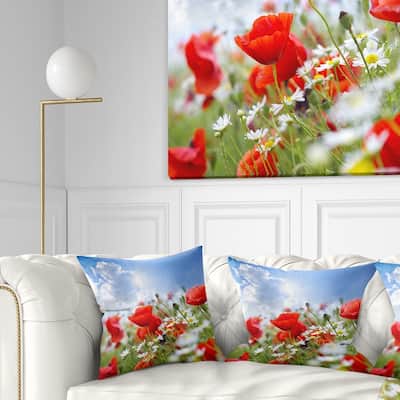 Designart 'Lovely Red Poppies on Sky Background' Floral Throw Pillow