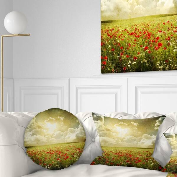 Designart 'Wild Poppies on Cloudy Background' Landscape Printed Throw Pillow  - Bed Bath & Beyond - 20950320