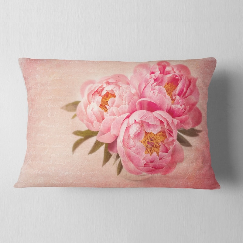 Designart 'Peony Flowers against Scribbled Back' Floral Throw Pillow