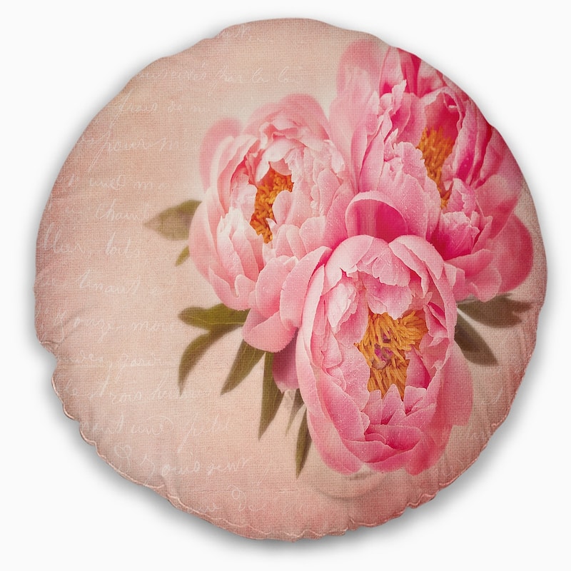 Designart 'Peony Flowers against Scribbled Back' Floral Throw Pillow