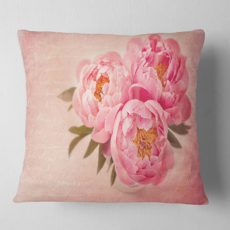 Designart 'Peony Flowers against Scribbled Back' Floral Throw Pillow - Square - 18 in. x 18 in. - Medium