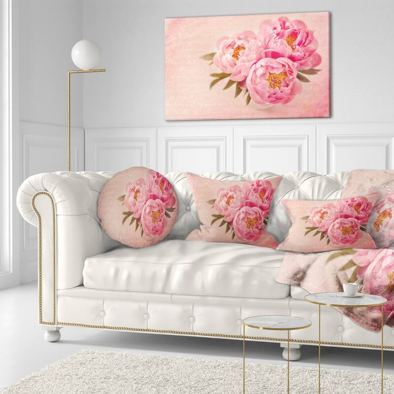 Designart 'Peony Flowers against Scribbled Back' Floral Throw Pillow
