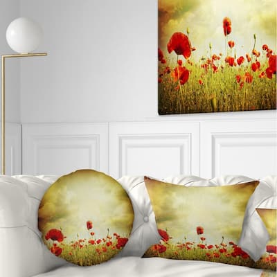 Designart 'Red Poppies on Grunge Background' Floral Throw Pillow