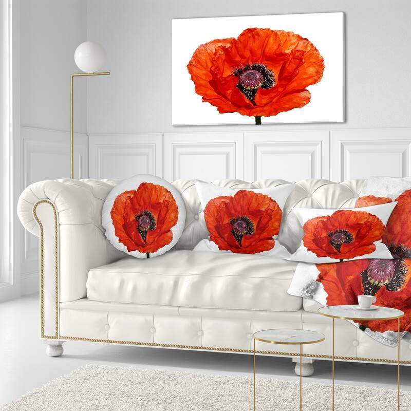 Designart 'Red Poppy Blossom Close Up' Floral Throw Pillow