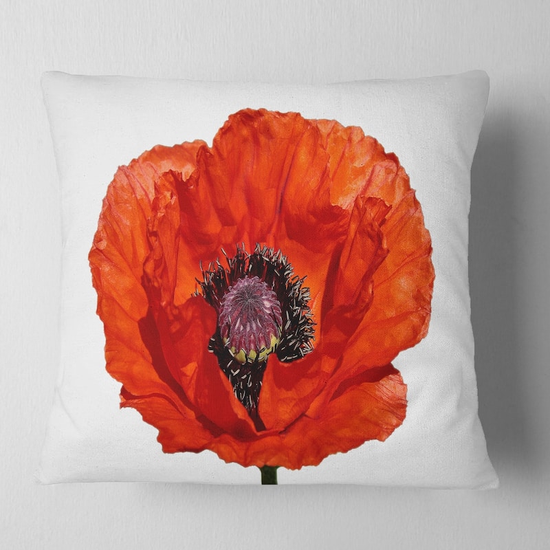 Designart 'Red Poppy Blossom Close Up' Floral Throw Pillow - Square - 16 in. x 16 in. - Small