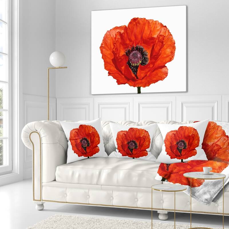 Designart 'Red Poppy Blossom Close Up' Floral Throw Pillow