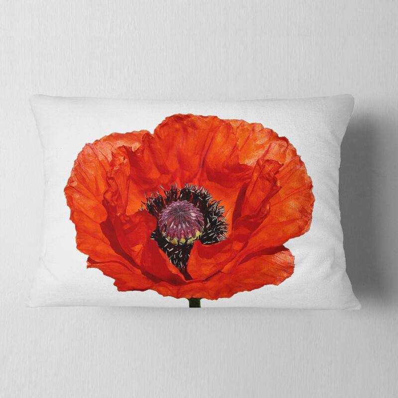 Designart 'Red Poppy Blossom Close Up' Floral Throw Pillow