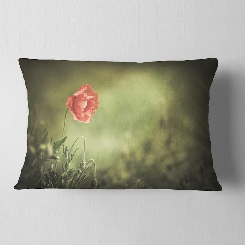 Designart 'Red Wild Poppy Flower on Green' Floral Throw Pillow