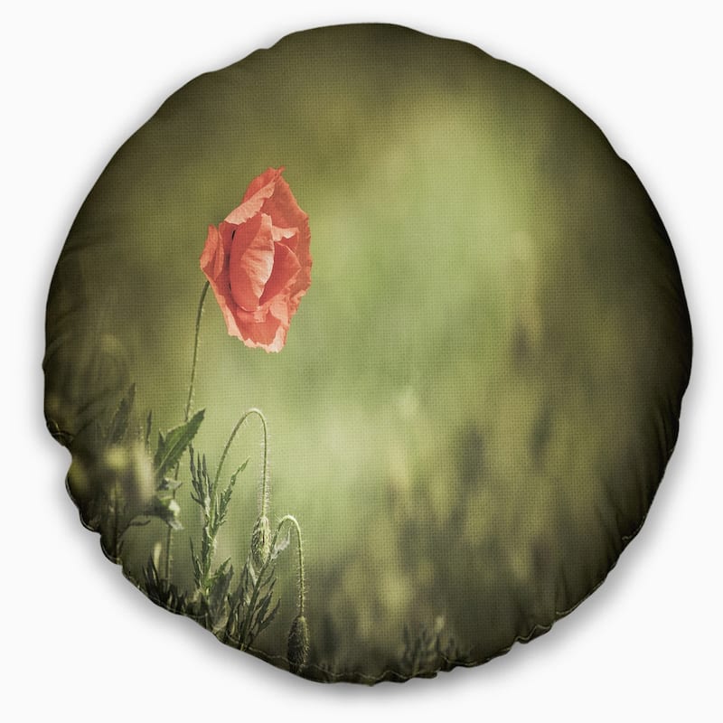 Designart 'Red Wild Poppy Flower on Green' Floral Throw Pillow