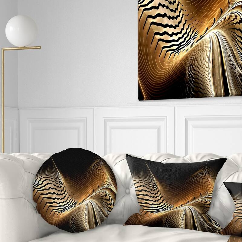 Designart 'Brown Black Abstract Fractal Design' Abstract Throw Pillow - Round - 20 inches round - Large
