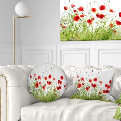 Designart 'Poppies on White Background' Floral Throw Pillow