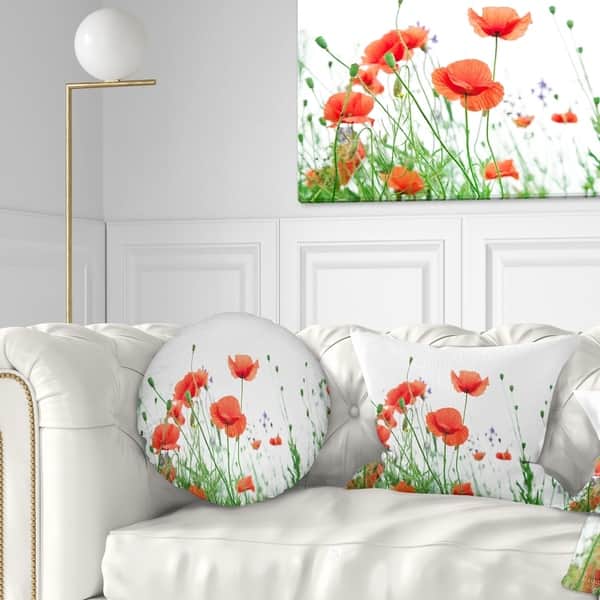 Designart Poppy Flowers On White Background Floral Throw Pillow On Sale Overstock 20950351