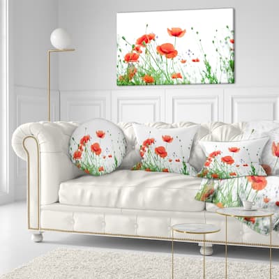 Designart 'Poppy Flowers on White Background' Floral Throw Pillow