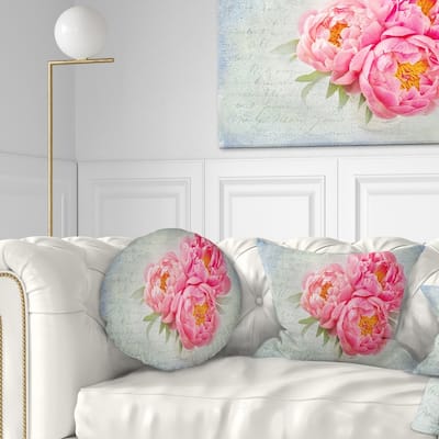 Designart 'Pink Peony Flowers in White Vase' Floral Throw Pillow