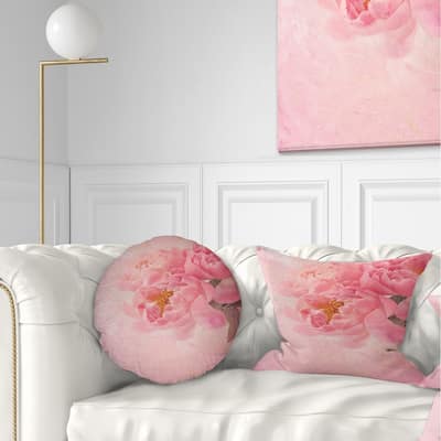 Designart 'Peony Flowers on Pink Background' Floral Throw Pillow