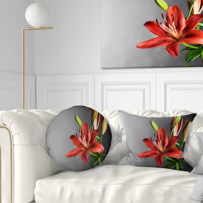 Designart 'Cute Red Lily Flower over Black' Flowers Throw Pillowwork