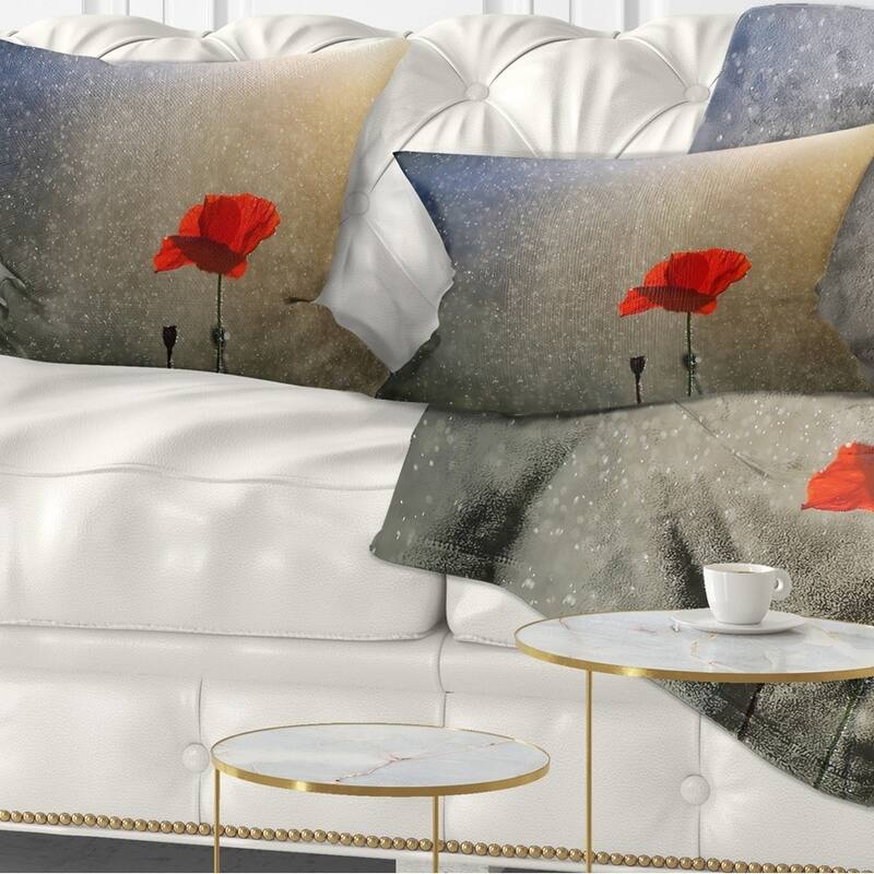 Designart 'Lone Red Puppy Flower under Lights' Flowers Throw Pillowwork - Rectangle - 12 in. x 20 in. - Medium