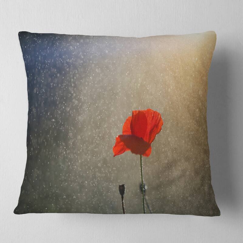 Designart 'Lone Red Puppy Flower under Lights' Flowers Throw Pillowwork - Square - 26 in. x 26 in. - Large