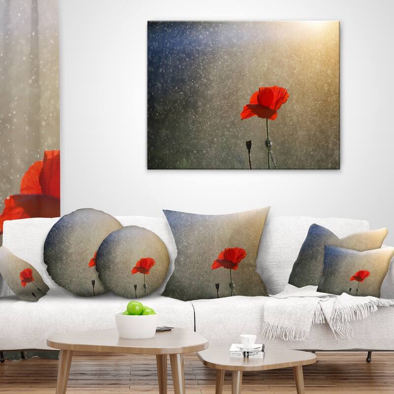 Designart 'Lone Red Puppy Flower under Lights' Flowers Throw Pillowwork