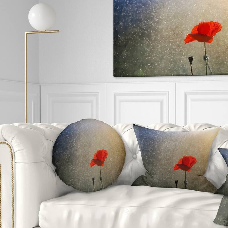 Designart 'Lone Red Puppy Flower under Lights' Flowers Throw Pillowwork - Round - 16 inches round - Small