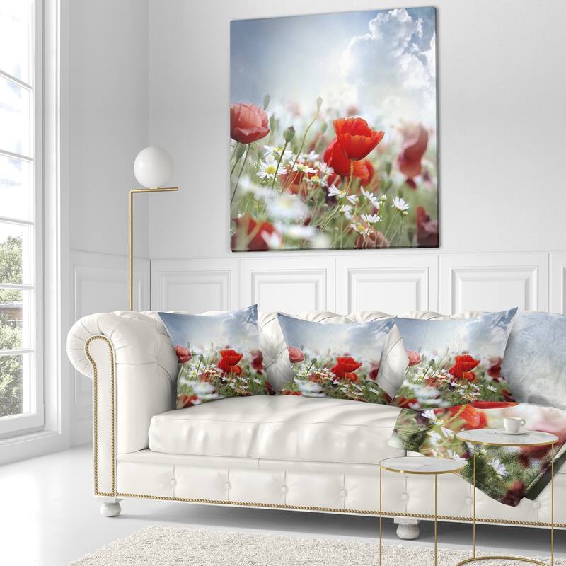Designart 'Red Poppies on Cloudy Background' Floral Throw Pillow