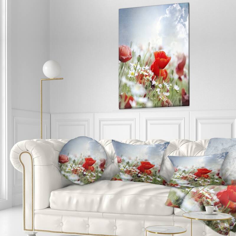 Designart 'Red Poppies on Cloudy Background' Floral Throw Pillow