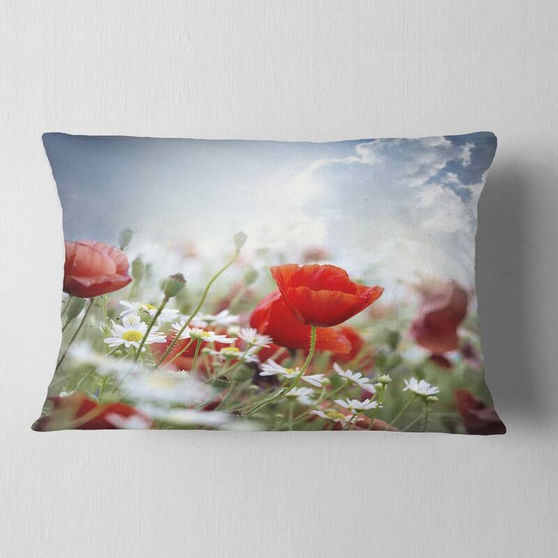Designart 'Red Poppies on Cloudy Background' Floral Throw Pillow