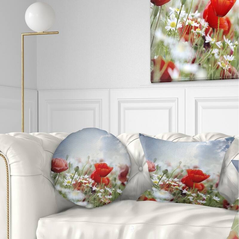 Designart 'Red Poppies on Cloudy Background' Floral Throw Pillow - Rectangle - 12 in. x 20 in. - Medium