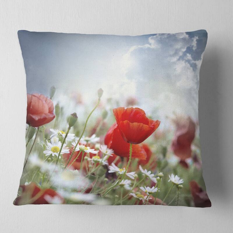 Designart 'Red Poppies on Cloudy Background' Floral Throw Pillow