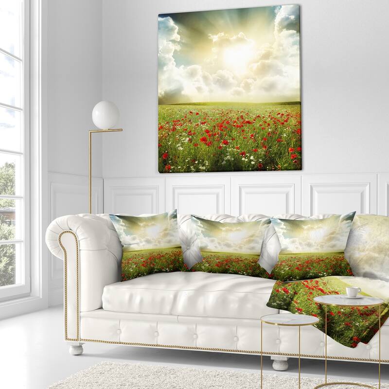 Designart 'Dramatic Sky over Poppy Field' Landscape Printed Throw Pillow