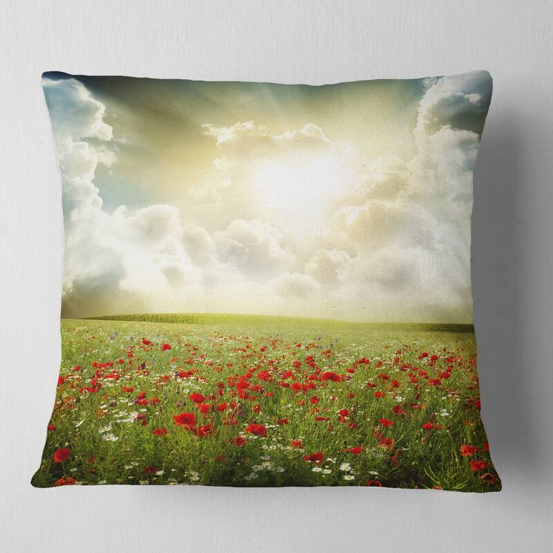 Designart 'Dramatic Sky over Poppy Field' Landscape Printed Throw Pillow