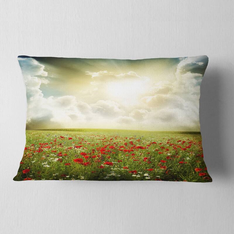Designart 'Dramatic Sky over Poppy Field' Landscape Printed Throw Pillow