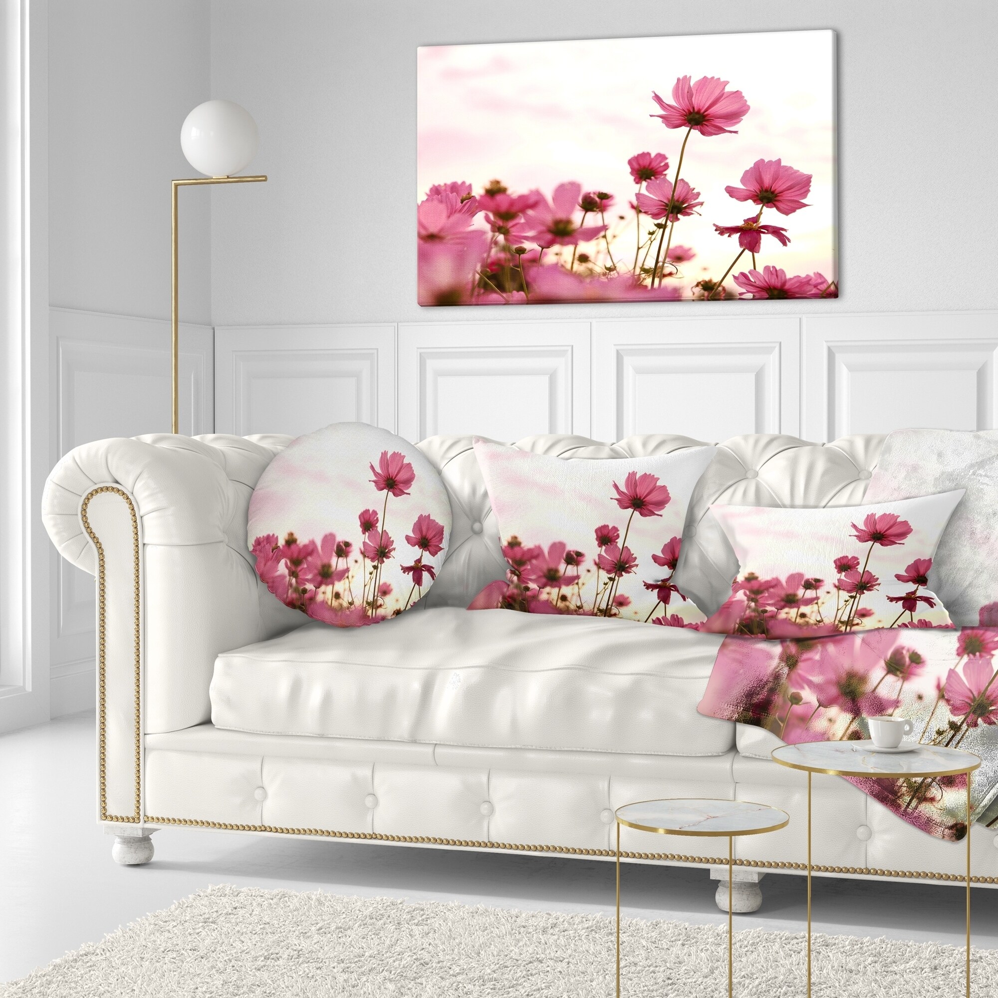 Designart CU13021-12-20 Cosmos Flowers Meadow at Sunset Floral Lumbar Cushion Cover for Living Room Sofa Throw Pillow 12 in x 20 in in